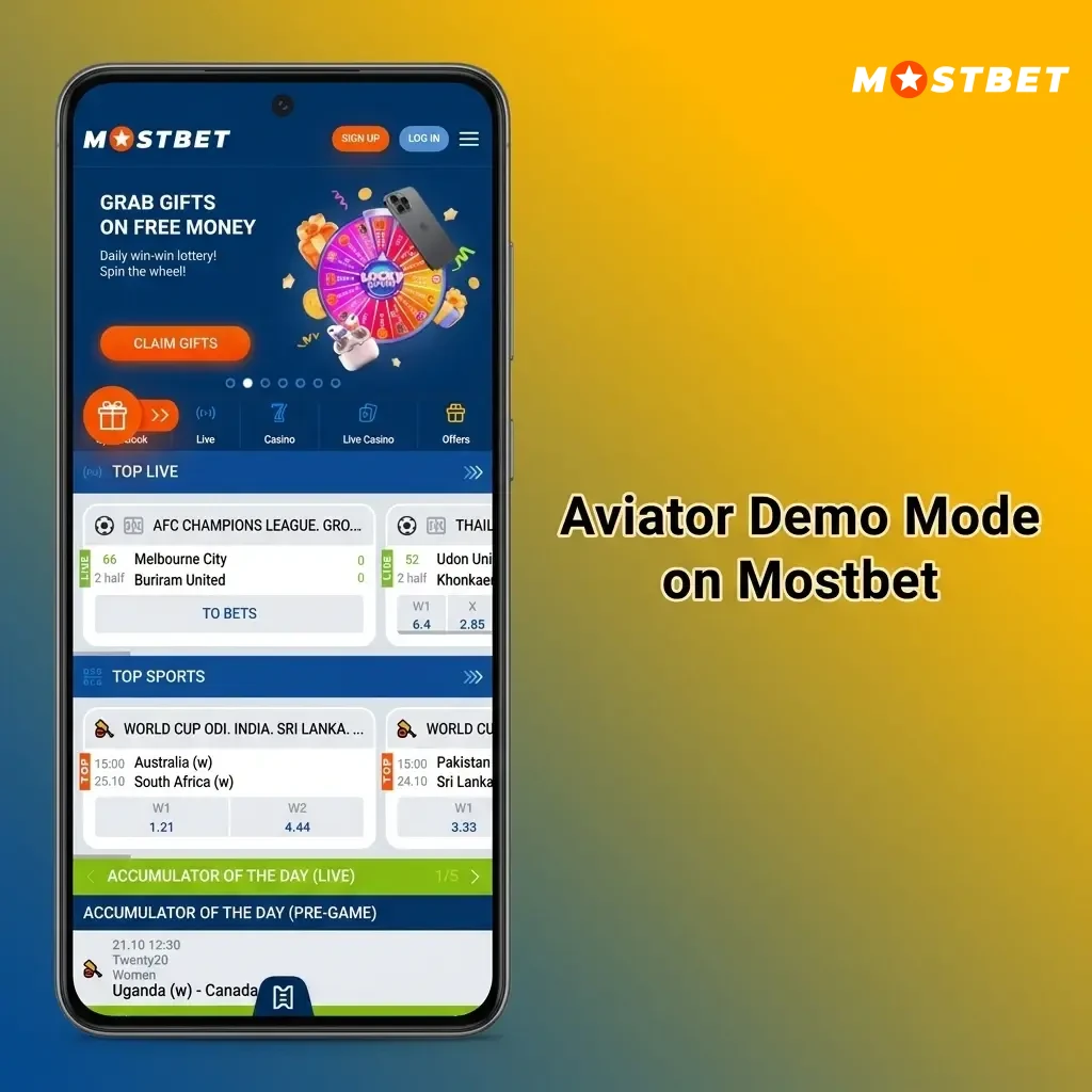 Mostbet Aviator demo mode interface showing virtual credits gameplay with auto-cash-out and live stats features