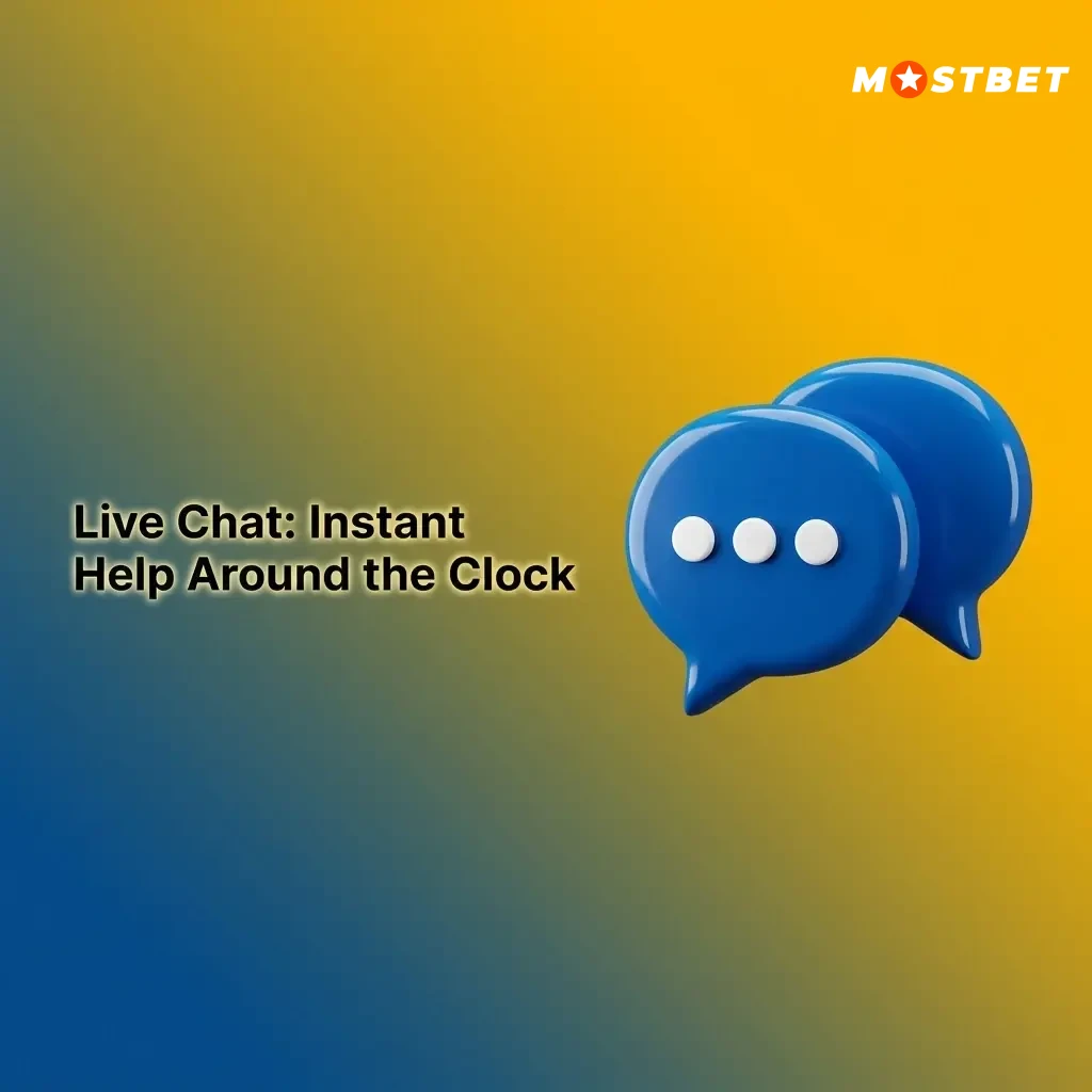 Mostbet live chat support icon on website offering 24/7 instant help for account, deposits, and betting queries