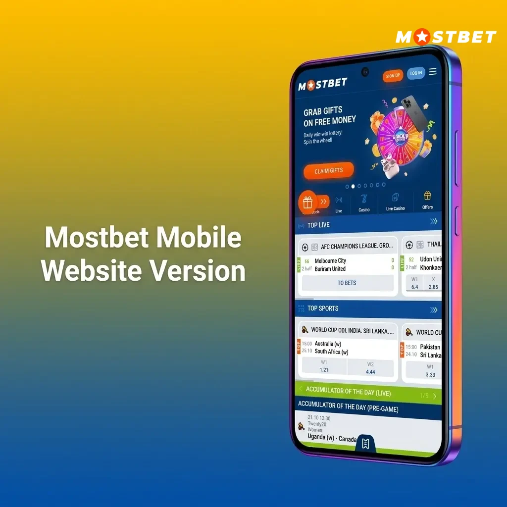 Mostbet mobile website version on smartphone browser showing sports betting and casino games interface