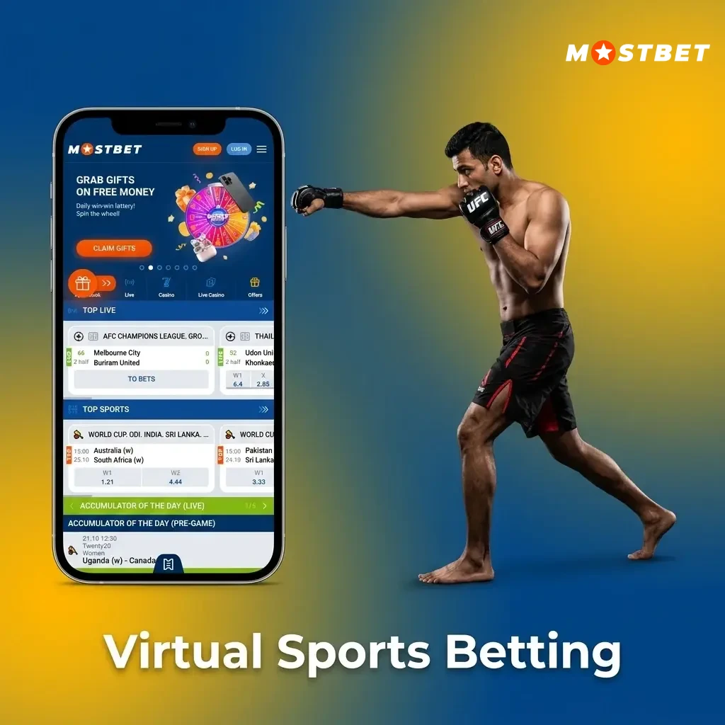 Virtual sports betting on Mostbet including football, horse racing, greyhound racing and cricket simulated by RNG