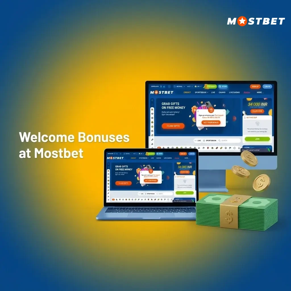 Mostbet welcome bonus for new Indian players offering 125% first deposit bonus plus 250 free spins