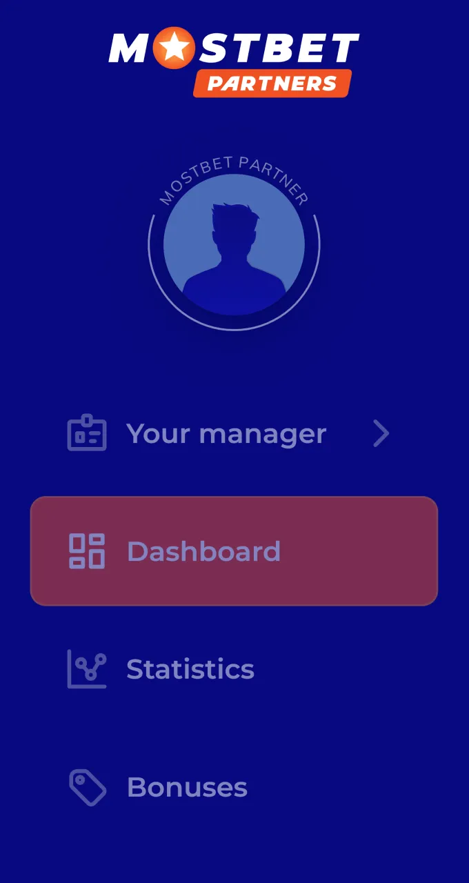 Log in to your personal account to track detailed statistics in the Mostbet affiliate program.