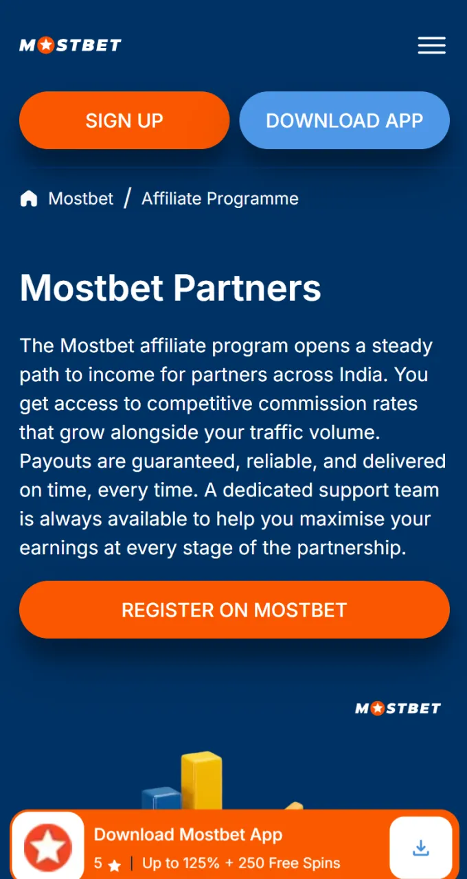 Click the registration button to join the highly effective Mostbet affiliate program today.
