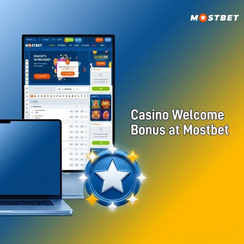Mostbet Casino welcome bonus offering 125% on first deposit plus 250 Free Spins for new players in India