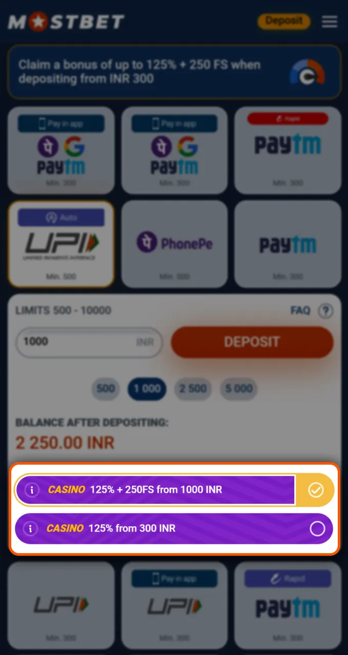 Choose your preferred casino bonus at Mostbet and significantly increase your first deposit.