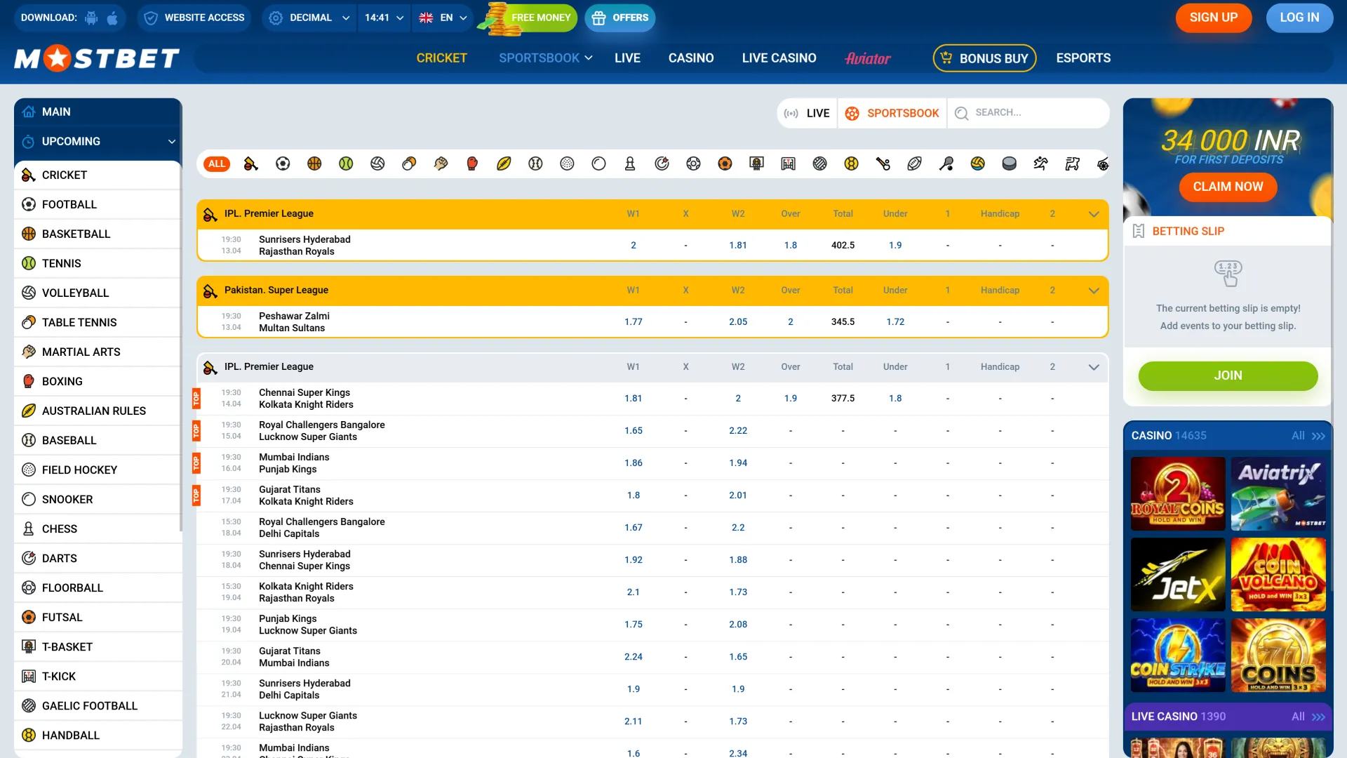 At Mostbet you'll find a wide selection of sports betting markets and competitive odds.