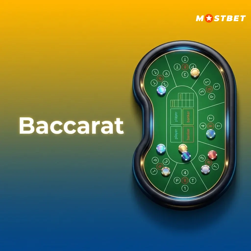 Live Baccarat table at Mostbet India showing Player, Banker, and Tie betting options with card dealing in progress