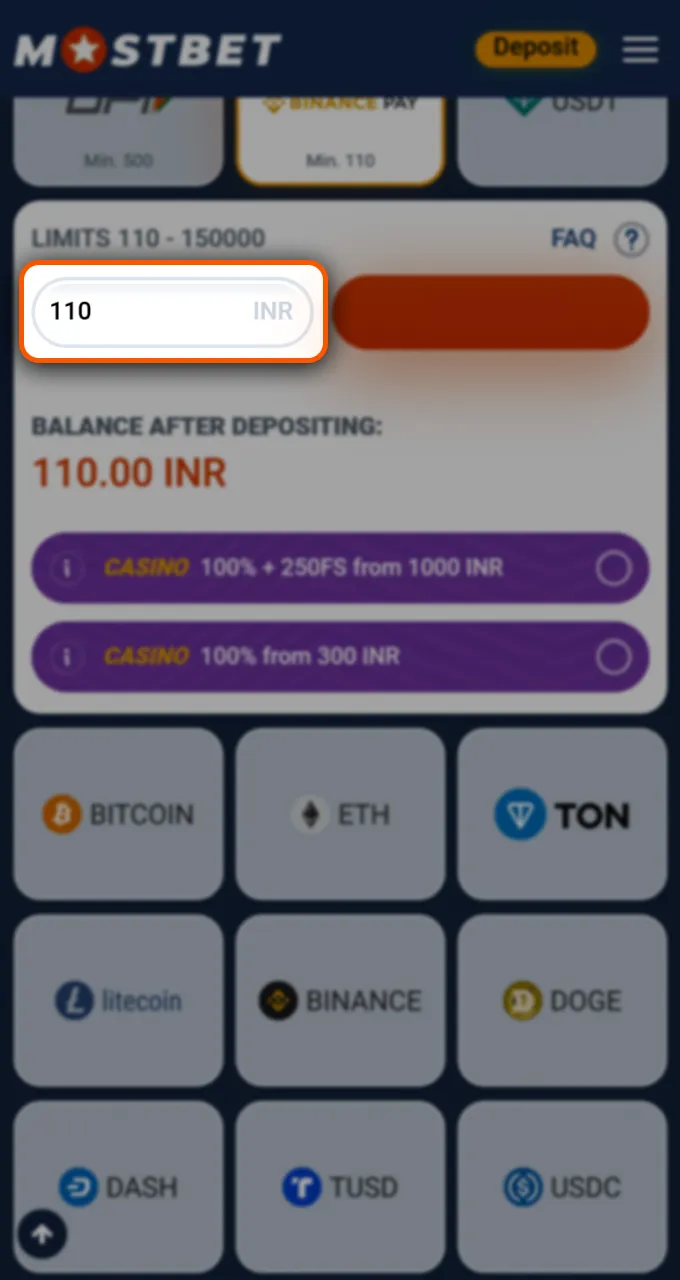 Enter the specific amount you wish to safely withdraw from your Mostbet balance.