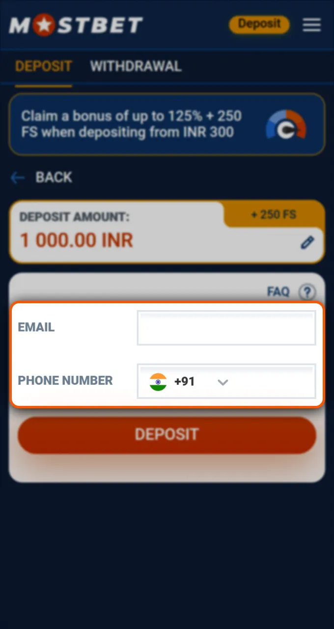 Enter your payment details and promo code and start your journey to winning with Mostbet.