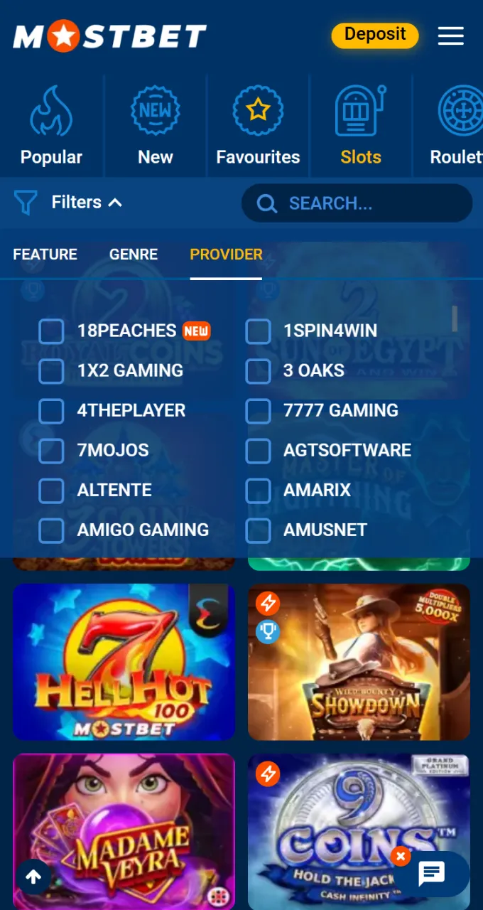 Use our convenient filters to find the perfect winning slot game at Mostbet.