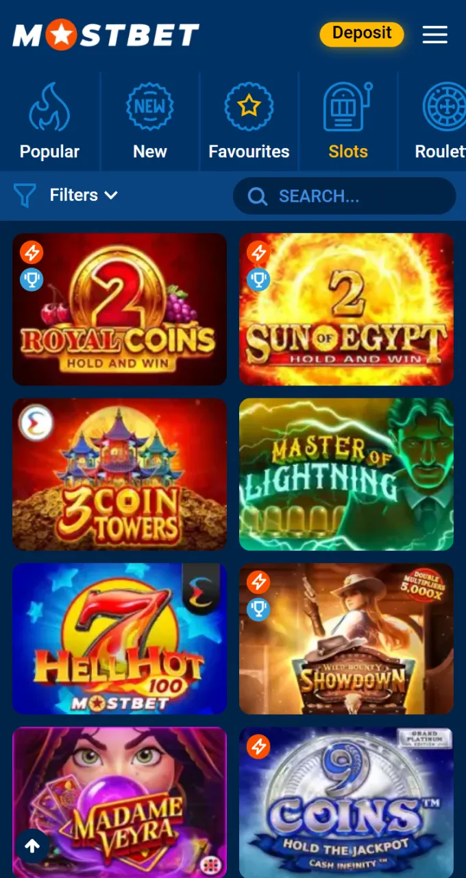 Discover a huge collection of high-quality and colorful slot machines at Mostbet Casino.