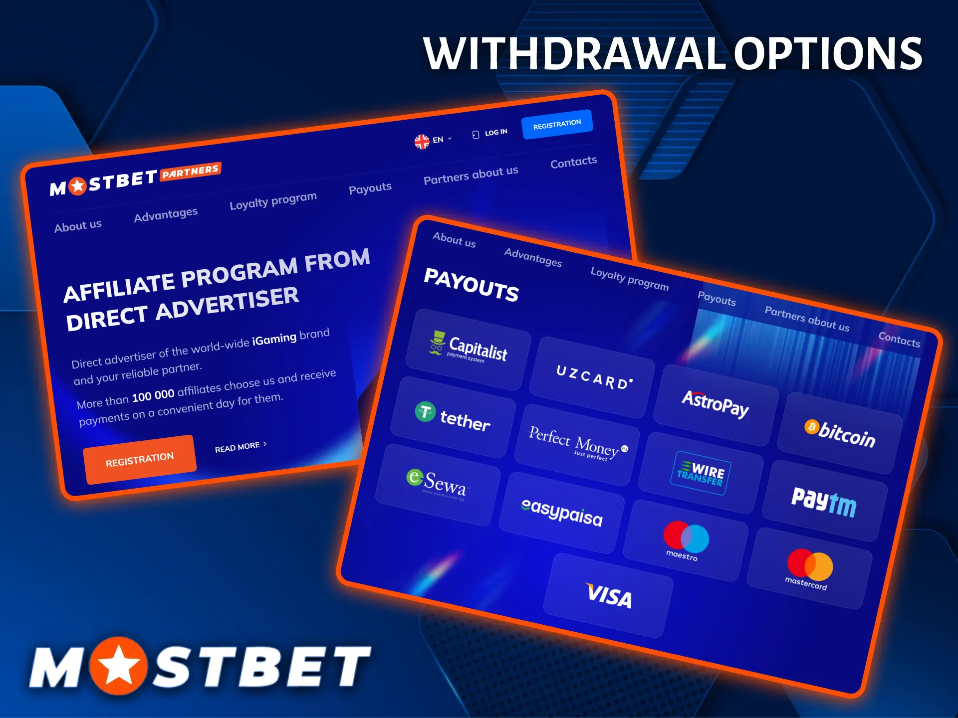 Mostbet provides a variety of convenient withdrawal methods for all partners of the affiliate program.