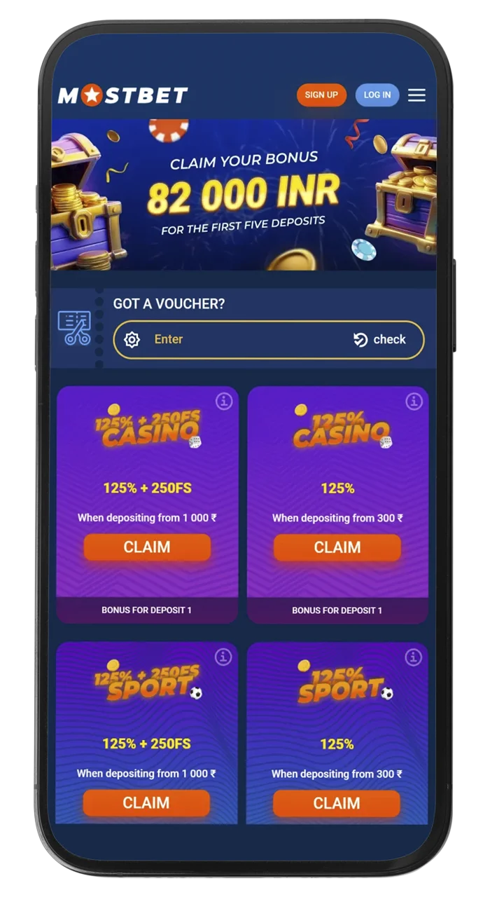 Check out a variety of generous rewards and promotional offers in the Mostbet app.