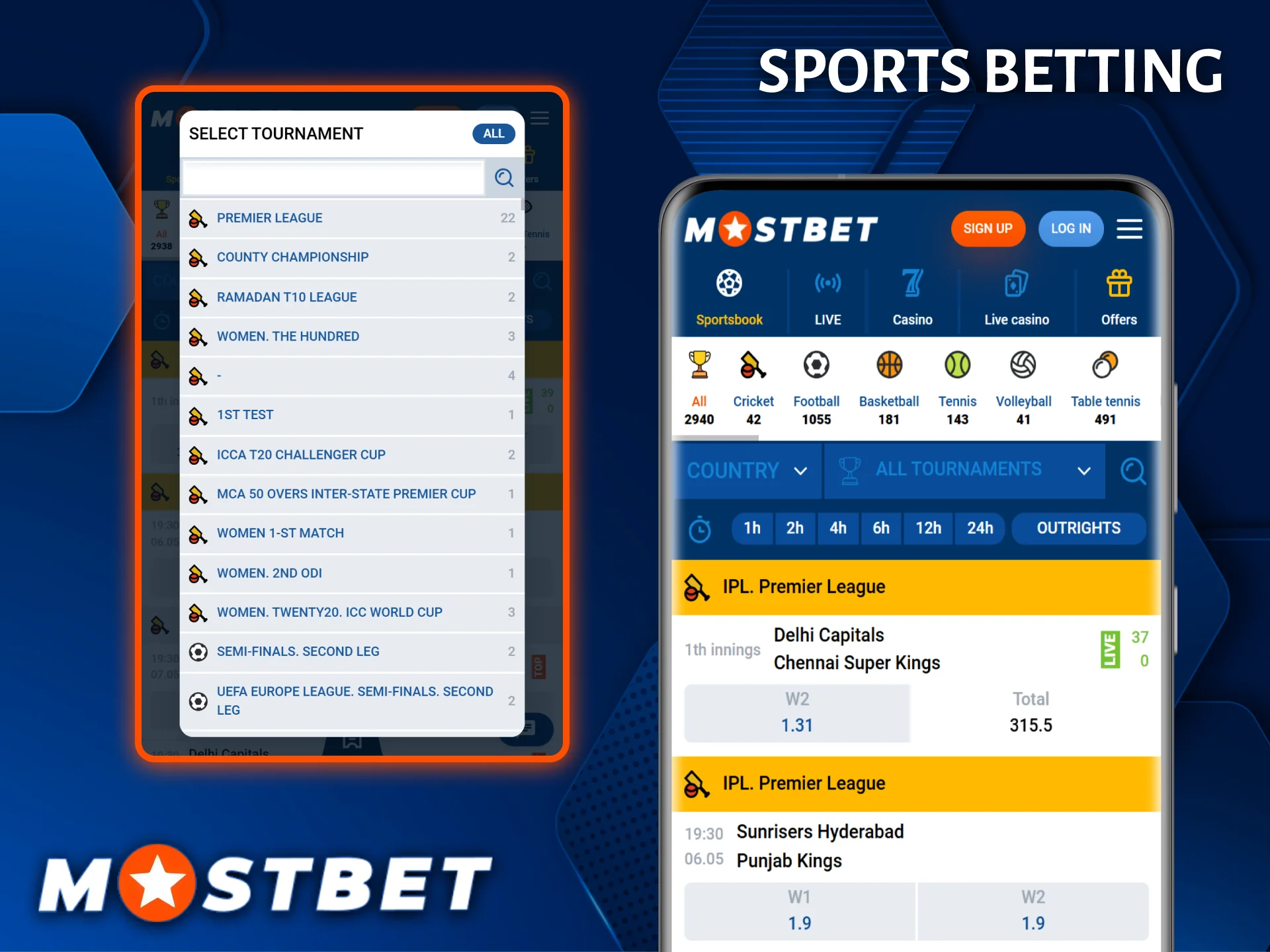 The Mostbet bookmaker app offers an incredibly wide selection of sports disciplines.