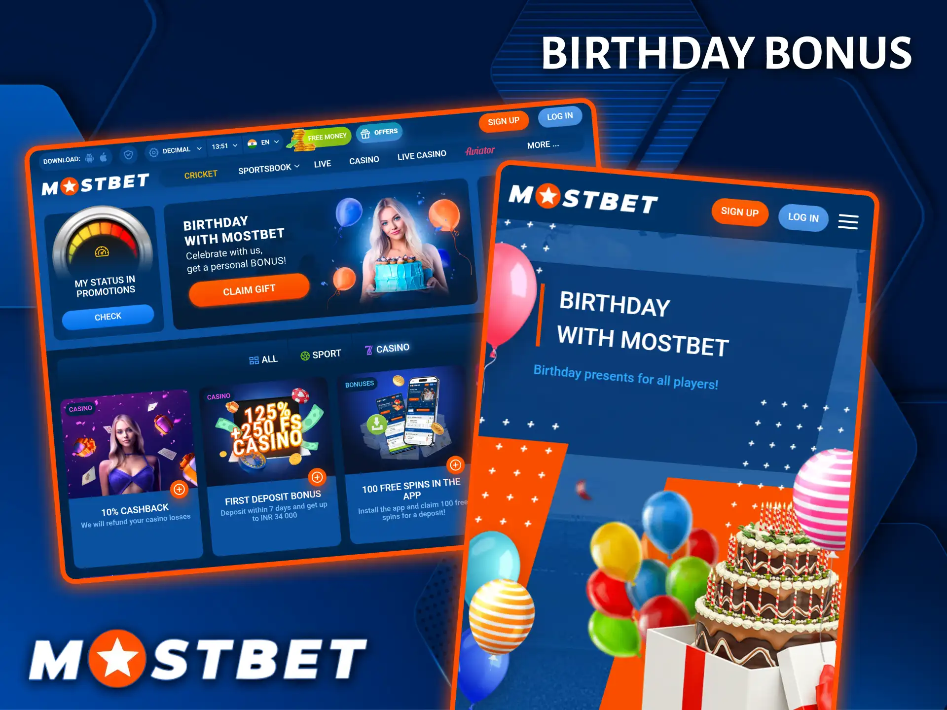 Celebrate your special day with a festive gift from the friendly Mostbet Casino.