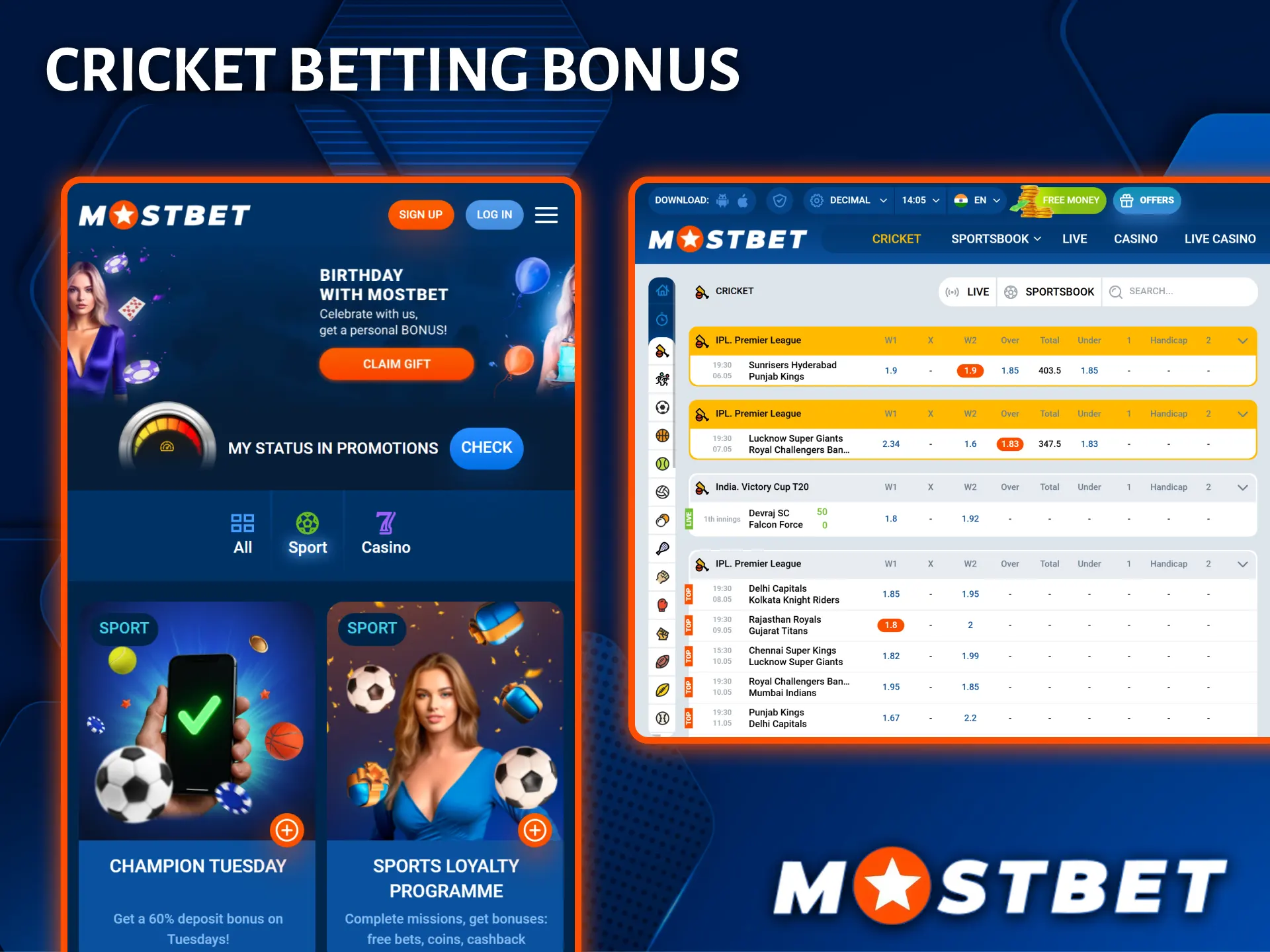 Get the best cricket bonuses and competitive odds at the Mostbet bookmaker.