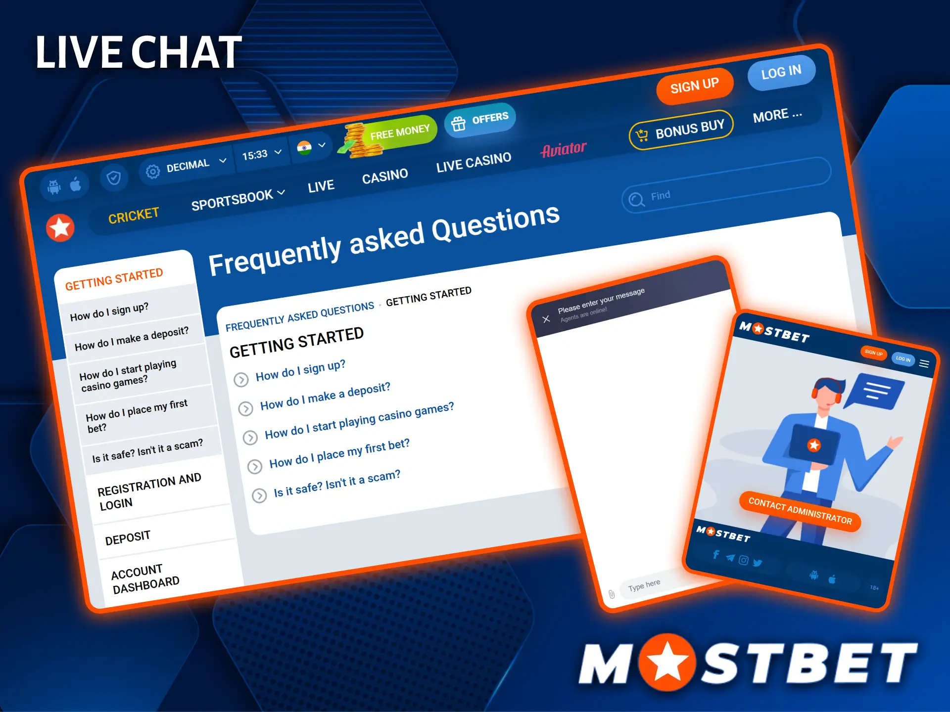 Get instant answers to your questions with Mostbet's convenient 24/7 online chat.