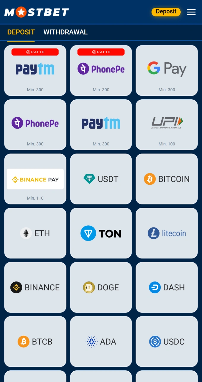 Choose from a wide range of secure and instant payment methods on the reliable Mostbet platform.