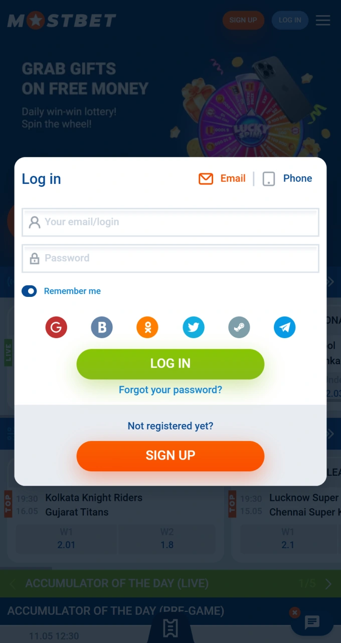 Quickly access your personal account using the convenient login form on Mostbet.
