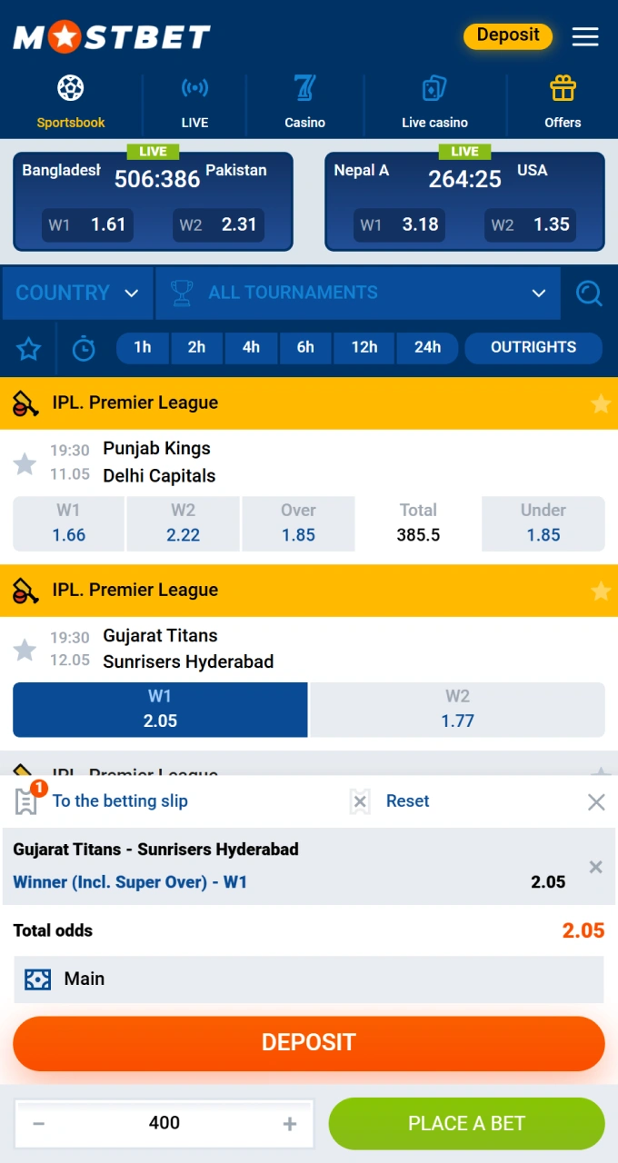 Place a bet on your favorite teams with Mostbet.