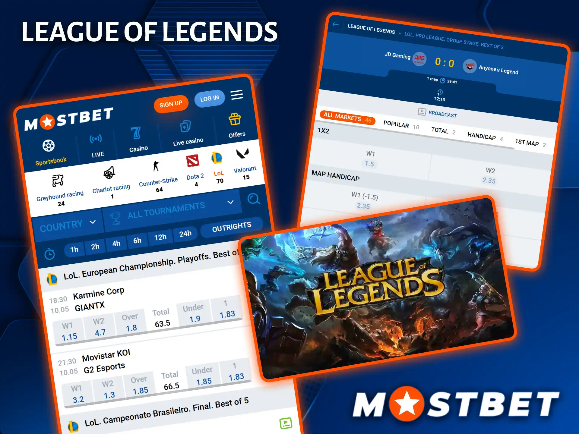 Enjoy high odds and a wide variety of betting markets on League of Legends at Mostbet.