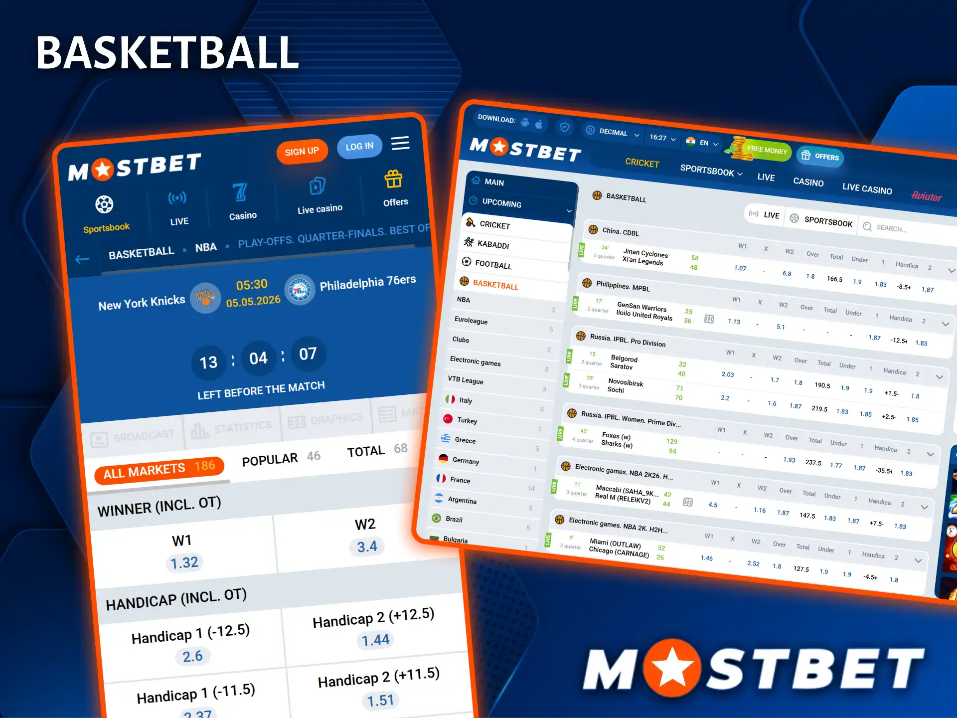 Experience the thrill of live basketball betting with the official bookmaker, Mostbet.
