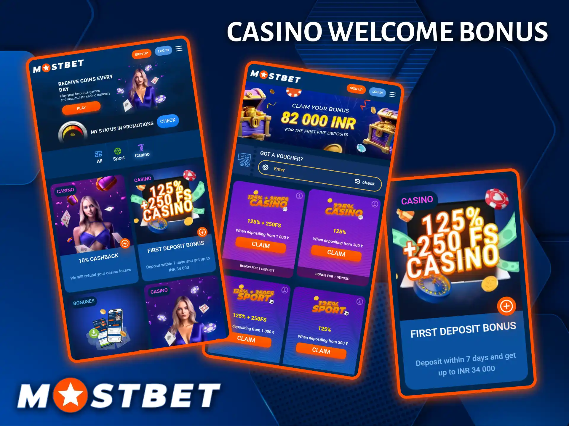 Start your journey with a huge welcome bonus on your first deposit at Mostbet Casino.