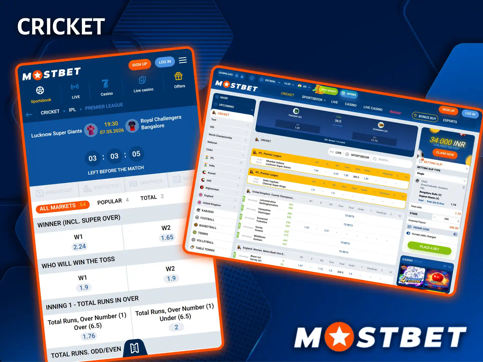 Place winning bets on major cricket tournaments with the reliable bookmaker Mostbet.