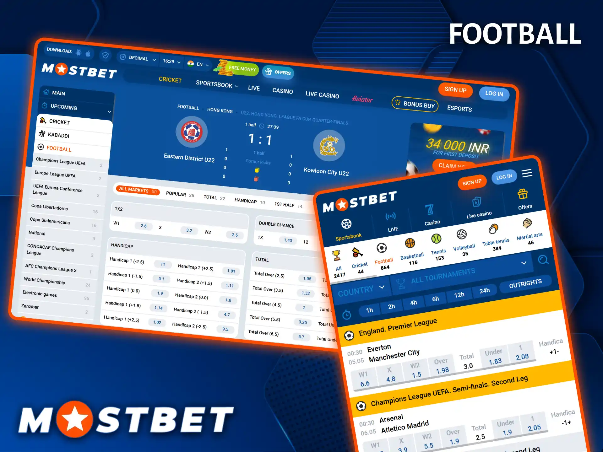 Enjoy the best football odds and a wide variety of markets at the Mostbet bookmaker.