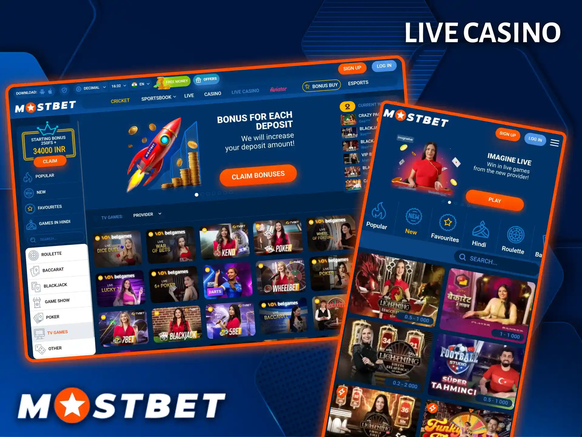 Play with real dealers in Mostbet's exciting and fair Live Casino section.