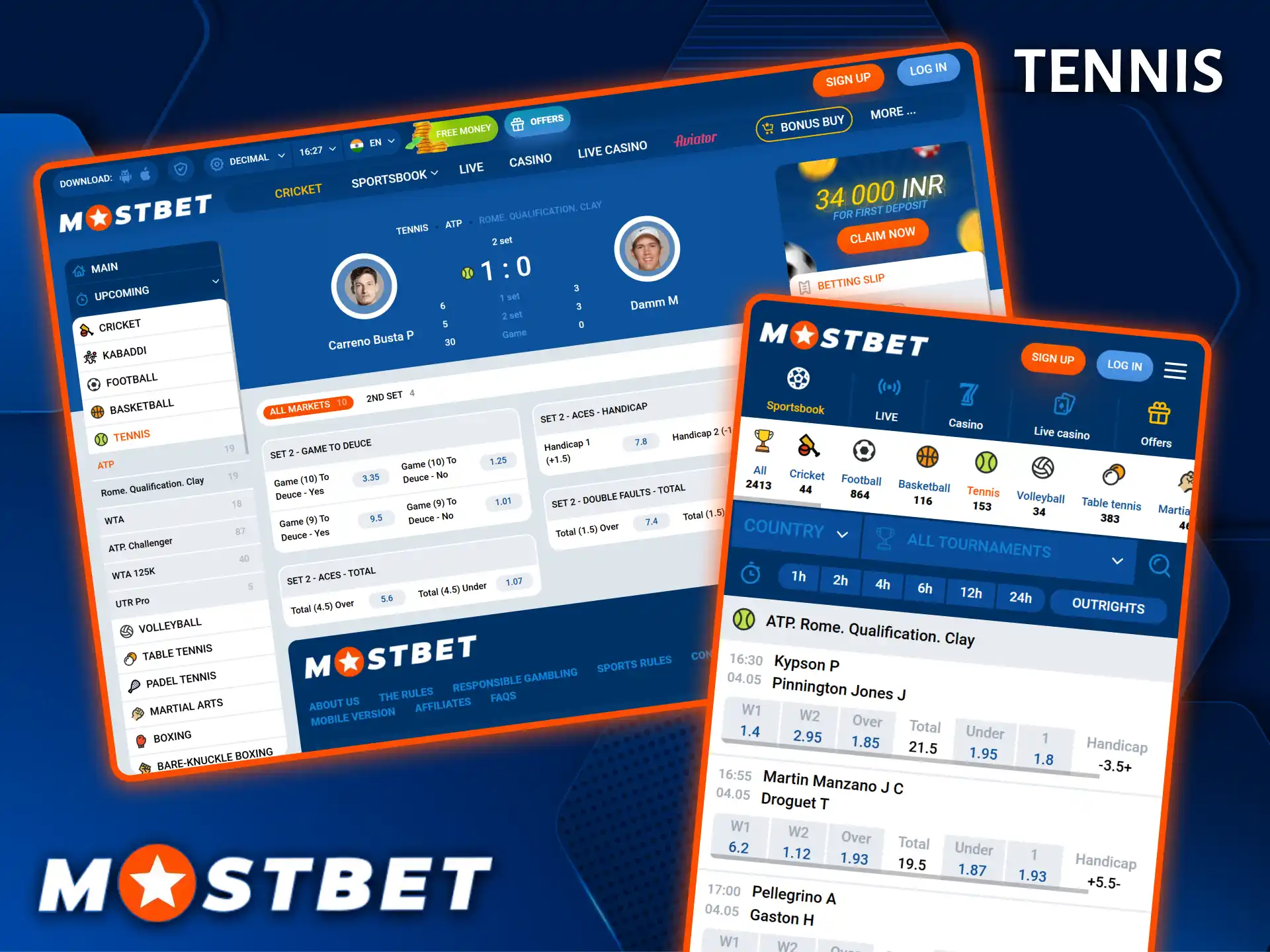 Seize the best tennis betting opportunities and favorable odds at the Mostbet bookmaker.