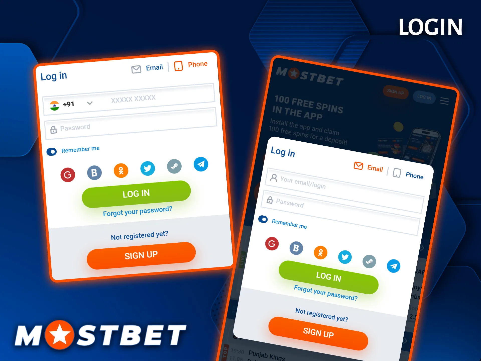 Log in to the Mostbet platform in two clicks.