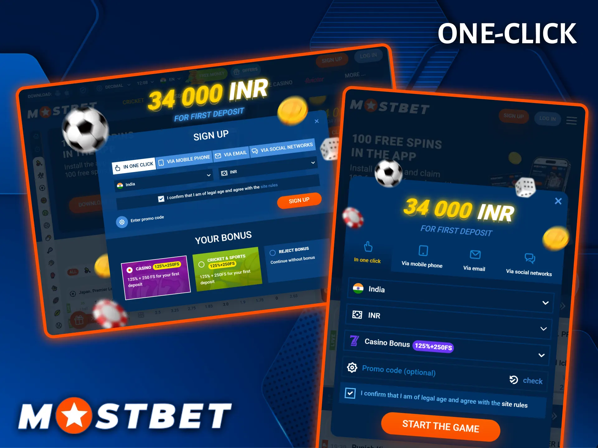 Experience the fastest way to start playing, thanks to convenient one-click registration at Mostbet.
