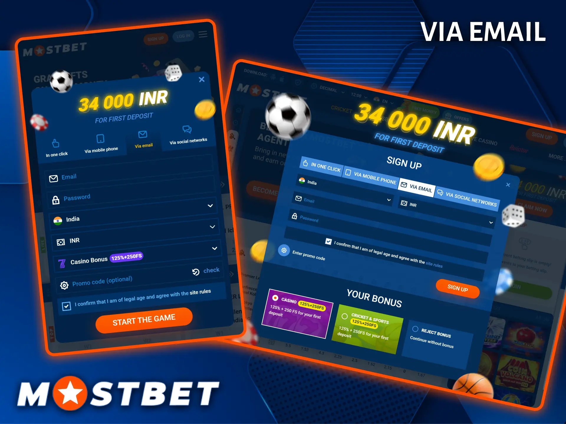 Start your exciting gaming journey by registering at Mostbet Casino using your email address.