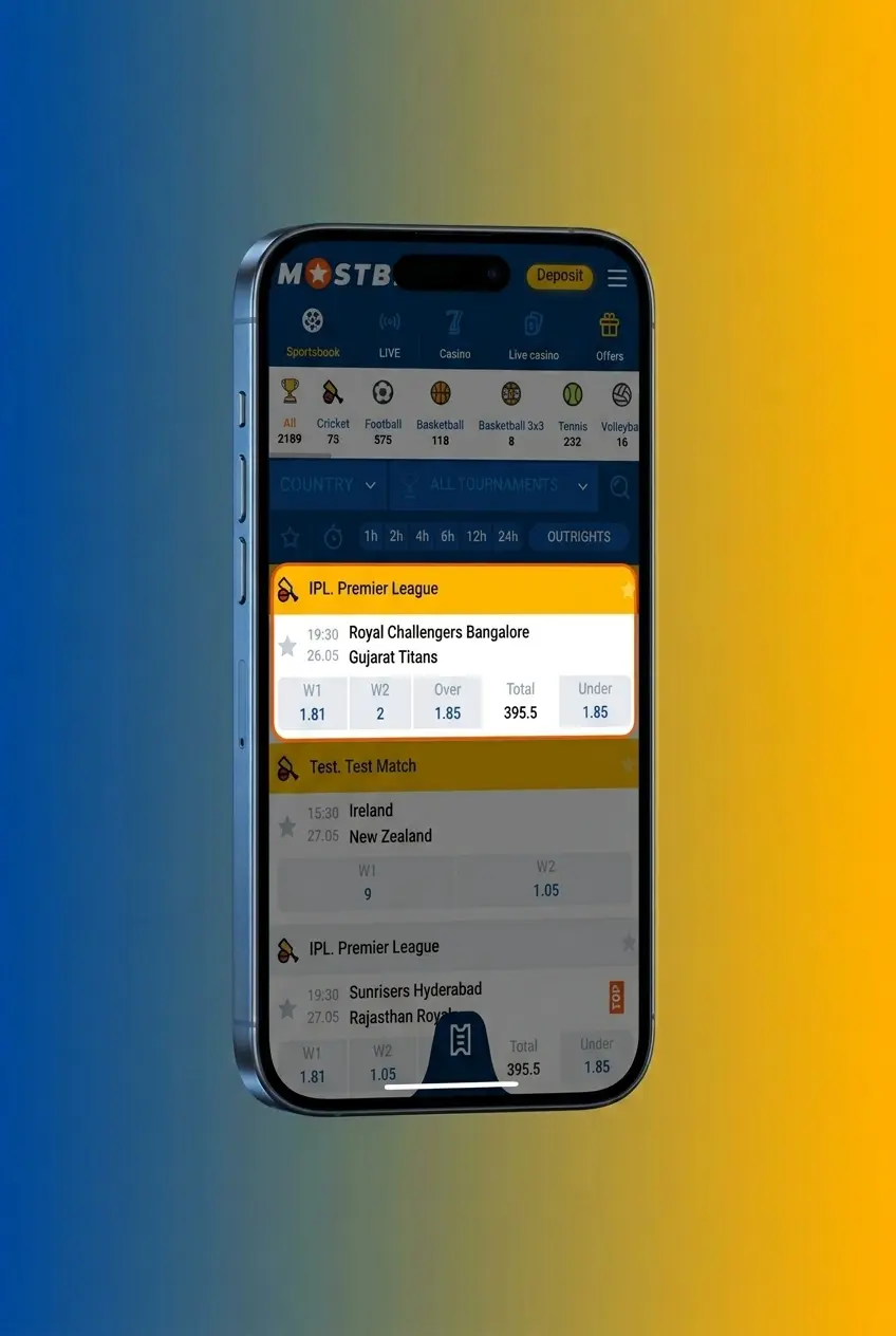 Step-by-step guide on how to place a tennis bet on Mostbet app showing sports betting interface in INR